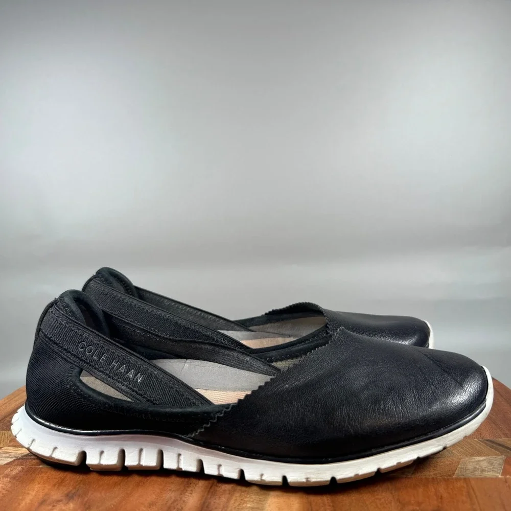 Cole Haan Zerogrand Stagedoor Ballet Flat Black Leather W02682 Womens 7B